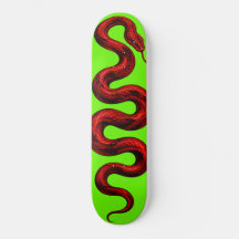 Red Snake Neon Green Skateboard — Bold Colourful