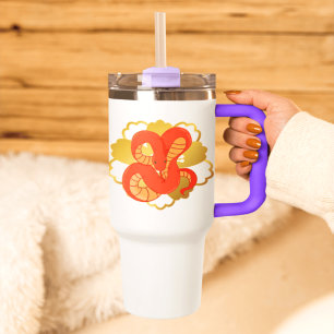 Red Snake on a Golden Flower”   Unique & Luxurious Travel Mug