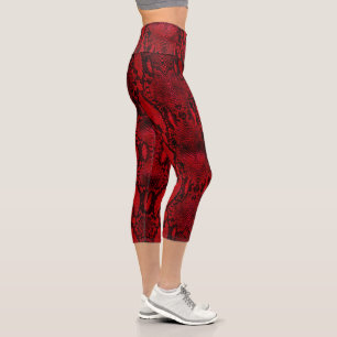 Red Snake Skin Print Capri Leggings