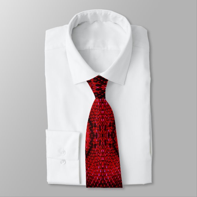 Red Snake Skin Print Tie (Tied)