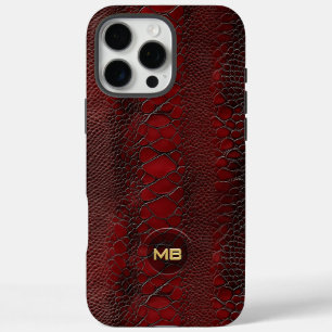 Red Snakeskin Leather Embossed Monogram iPhone 16 Pro Max Case
