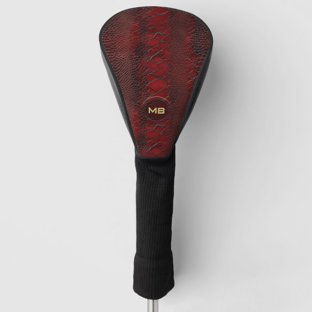 Red Snakeskin Leather Print Embossed Monogram Golf Head Cover (Front)