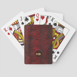 Red Snakeskin Leather Print Embossed Monogram Playing Cards