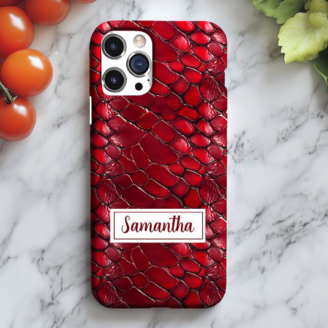 Red Snakeskin Personalised Name Animal Print Case-Mate iPhone Case (Creator Uploaded)
