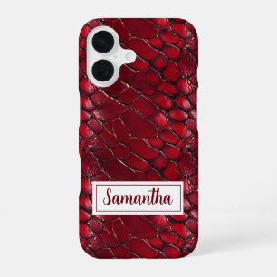 Red Snakeskin Personalised Name Animal Print iPhone 16 Case
