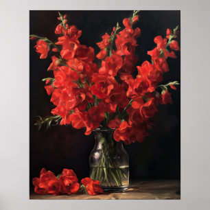 Red Snapdragon Flowers Art Print Poster