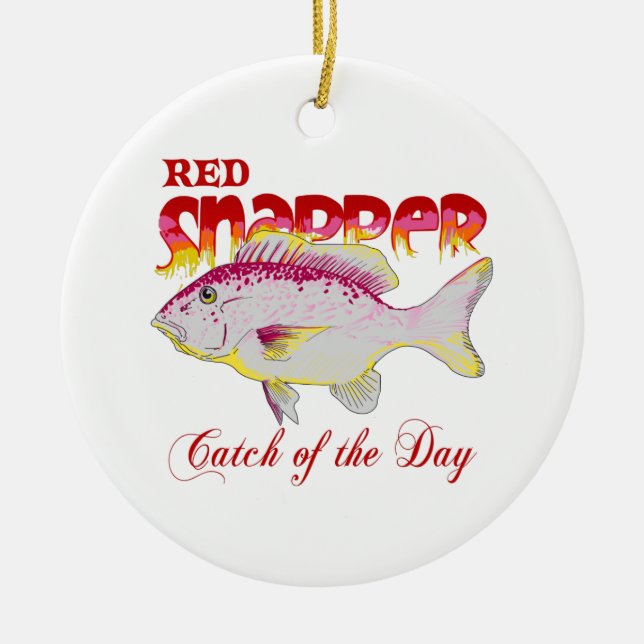 RED SNAPPER CATCH OF THE DAY CERAMIC TREE DECORATION (Front)