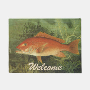 Red Snapper Fish in the Ocean, Vintage Marine Life Doormat
