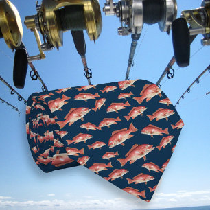 Red Snapper Pattern Saltwater Fisherman Navy Blue Tie
