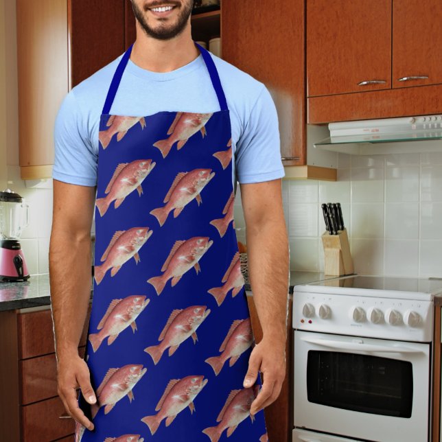 Red Snapper Pattern Unisex Kitchen Apron (Creator Uploaded)