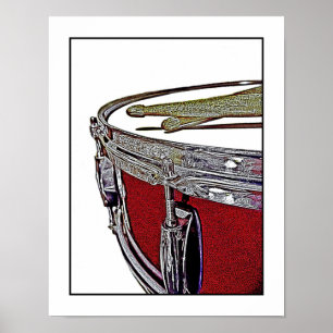 Red Snare Drum and Drumsticks Drum Poster Drummer