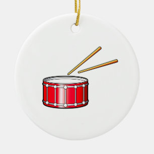 red snare graphic with sticks ceramic tree decoration