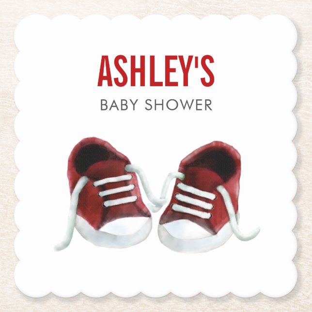 Red Sneakers Baby Shower Coaster, Paper Coaster (Front)