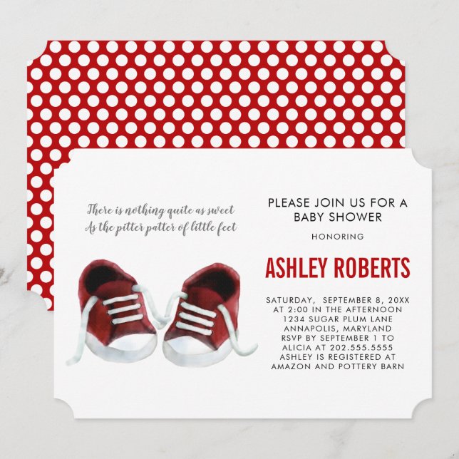 Red Sneakers Baby Shower Invitation, Boy or Girl Invitation (Front/Back)