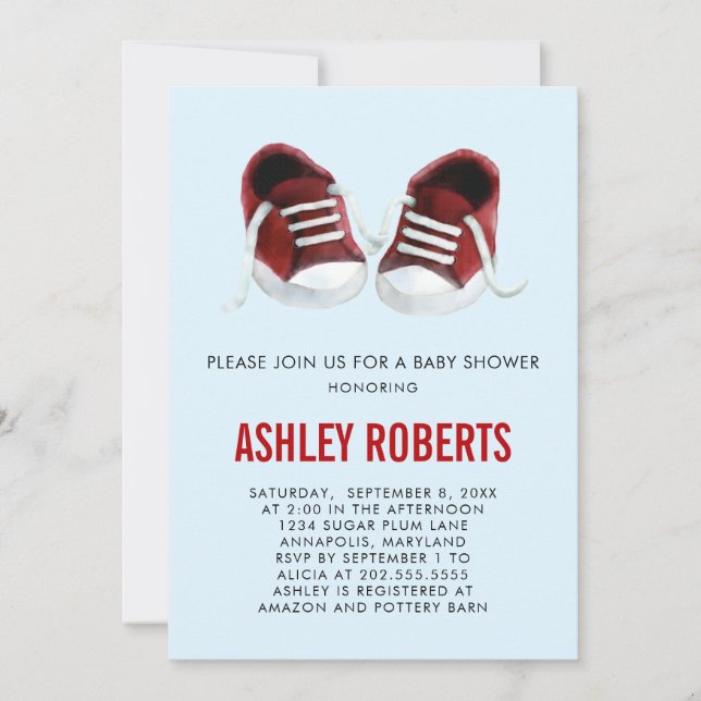 Red Sneakers Baby Shower Invitation Gender Neutral (Front)