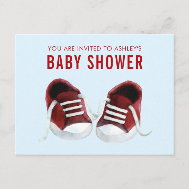 Red Sneakers Baby Shower Invitation Postcard (Front)