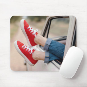 Red Sneakers Hanging Out Retro Truck Window Mouse Mat