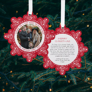 Red Snow Blizzard Dots Snowy Photo Holiday Tree Decoration Card