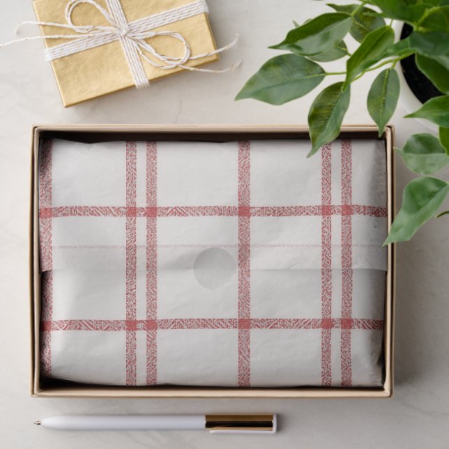 Red Snow Christmas Plaid Tissue Paper (Gift)