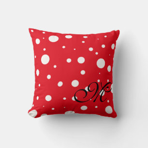 Red Snow Dots Throw Pillow Monogram