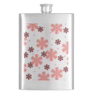 Red snow flakes Christmas pattern snow pattern des Hip Flask