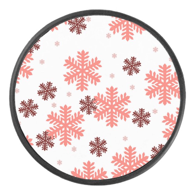 Red snow flakes Christmas pattern snow pattern des Hockey Puck (Front)