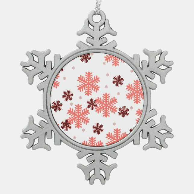 Red snow flakes Christmas pattern snow pattern des Snowflake Pewter Christmas Ornament (Front)
