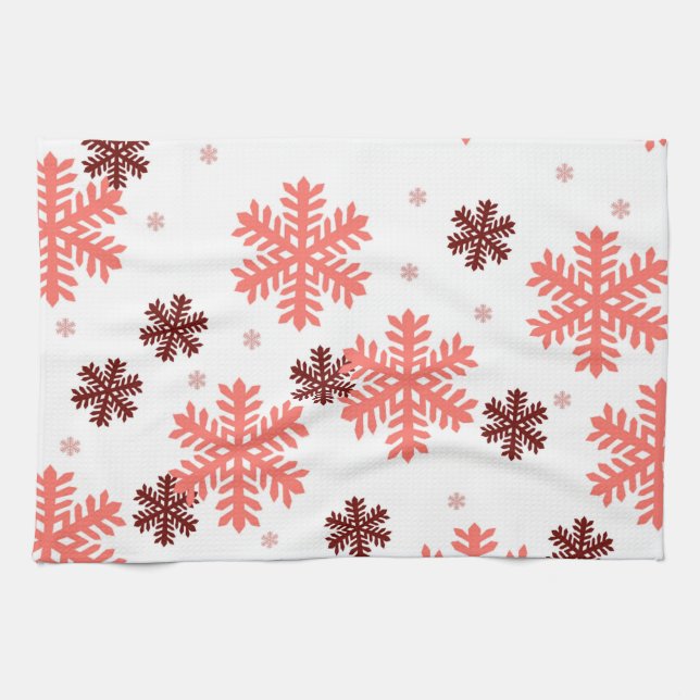 Red snow flakes Christmas pattern snow pattern des Tea Towel (Horizontal)