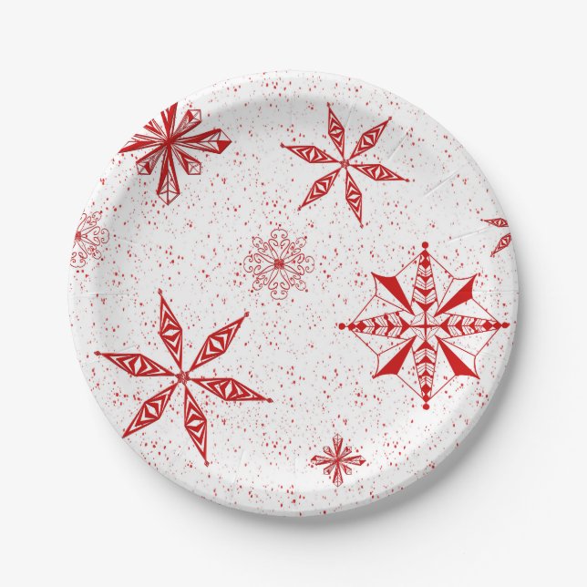 Red Snow on White Canvas  Paper Plate (Front)