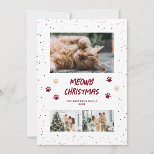 Red Snow Paws Photo Meowy Christmas Card