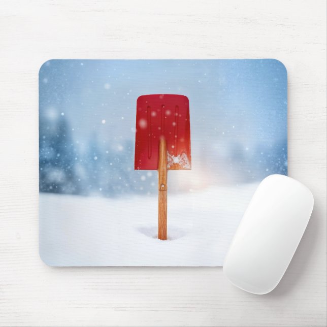 Red Snow Shovel In Deep Snow Mouse Mat (With Mouse)