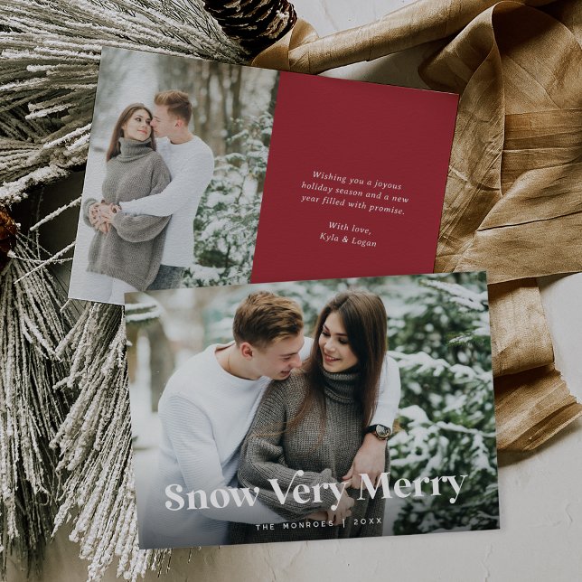 Red | Snow Very Merry Two Photo Holiday Card (Creator Uploaded)