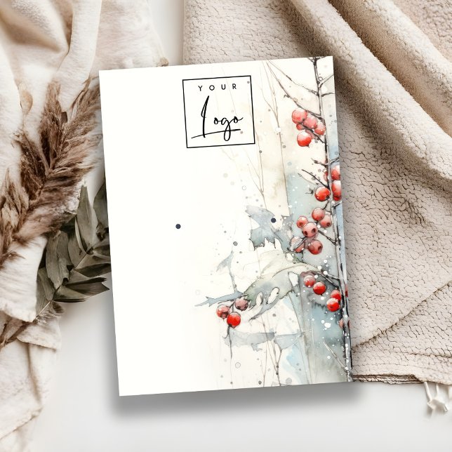 Red Snow Winter Berries Logo Earring Stud Holder Business Card (Creator Uploaded)
