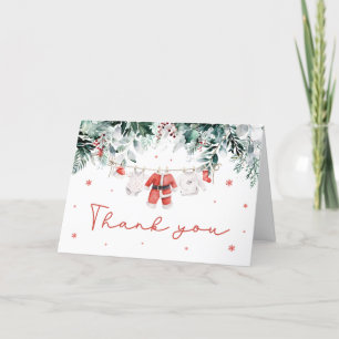 Red Snow Winter Christmas Baby Clothes Baby Shower Thank You Card