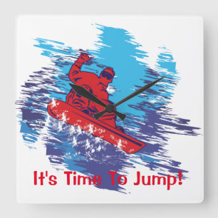 Red Snowboarder Square Wall Clock