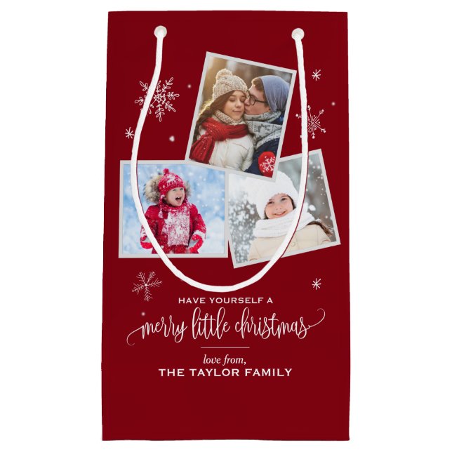 Red Snowflake | 3 Photo Christmas Small Gift Bag (Front)