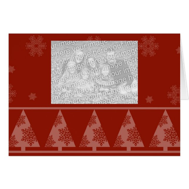 Red Snowflake and Christmas Tree Greeting Cards (Front Horizontal)