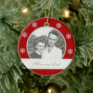 Red: Snowflake Banner Memorial: Picture Ornament