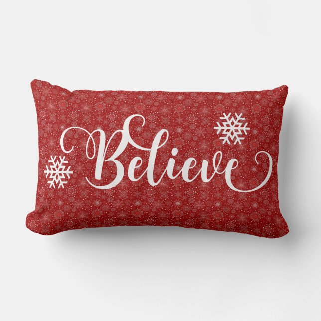 Red Snowflake Believe Pillow (Front)