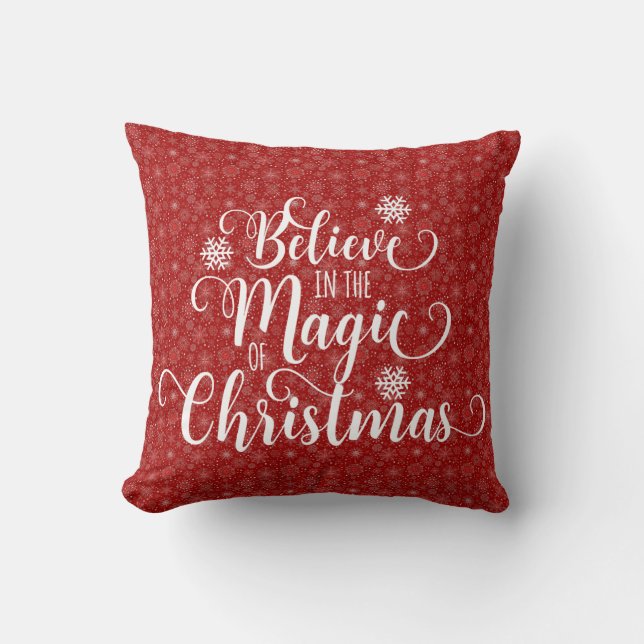 Red Snowflake Believe Pillow (Front)