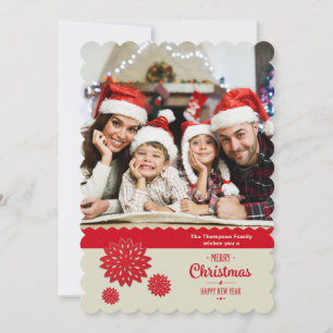 Red Snowflake Border Holiday Photo Card