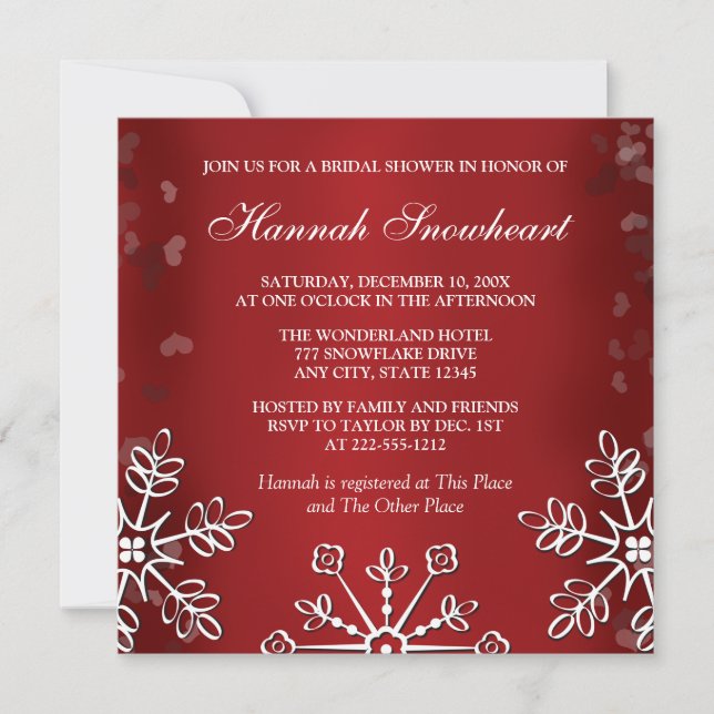 RED SNOWFLAKE  BRIDAL SHOWER INVITATION (Front)