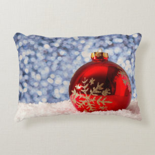 Red Snowflake Christmas Bauble Decorative Cushion