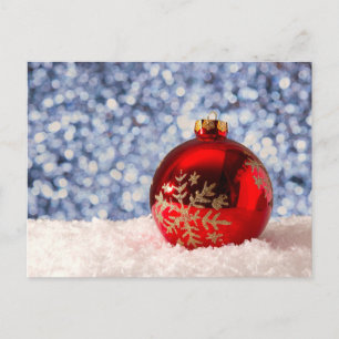 Red Snowflake Christmas Bauble Postcard