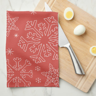 Red Snowflake Christmas BG Snowflake Boarder Throw Tea Towel
