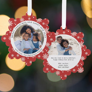 Red Snowflake Christmas Family Photo Keepsake Tree Decoration Card