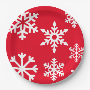 Red Snowflake Christmas Paper Plates