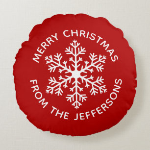 Red Snowflake Christmas Round Pillow