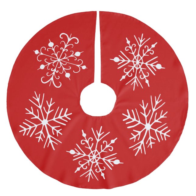 Red Snowflake Christmas Tree Skirt (Front)