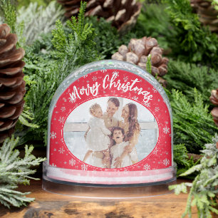 Red Snowflake Family Photo Collage Merry Christmas Snowglobe